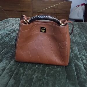 PURIFICACION GARCIA Authentic Chic Tan Leather Satchel with Tassel